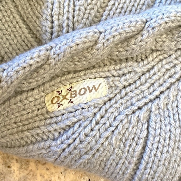 OXBOW Cable knit Wool Sweater Womens L Stone Ribbed Turtleneck quiet Luxury - Picture 5 of 8